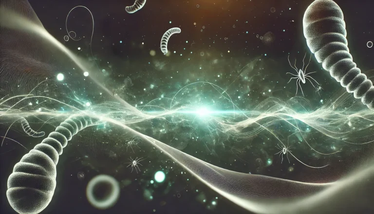 Illustration of parasites under a microscope being subjected to frequencies.