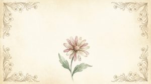 Watercolor wildflower with a single dewdrop on a petal, surrounded by vintage botanical line-art borders on cream parchment