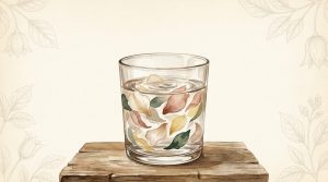 Painterly illustration of flower petals dispersing in a glass of water — how to take flower essences